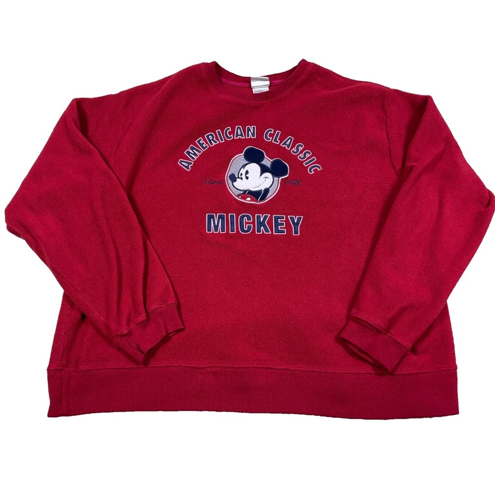 Vintage Disney Store Sweatshirt Adult XL Red Crewneck Mickey Mouse Embroidered